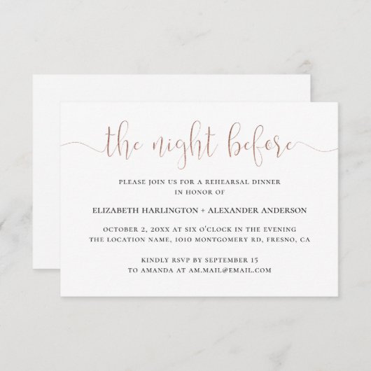 Nächte zuvor. Goldenes einfaches Probe Einladung (Vorne/Hinten)