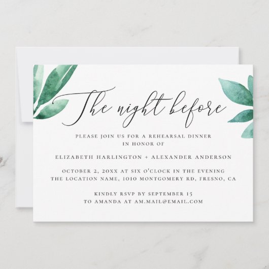 Nächte zuvor. Probe mit Blumengrün Einladung (Vorderseite)