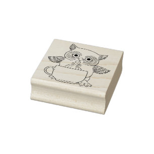 Nachteule mit Kaffeetasse-Gummi-Briefmarke Gummistempel