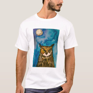 Nachteule Wasserfarbe Wildtiere Mond Süßer Vogel T-Shirt