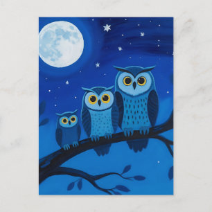 Nachteulen-Familie Mondbeschienener Himmel Postkarte