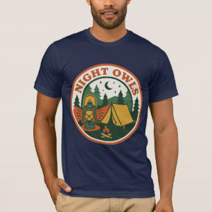 Nachteulen-Vintage-Campinglaterne-Zelt-Abzeichen T-Shirt