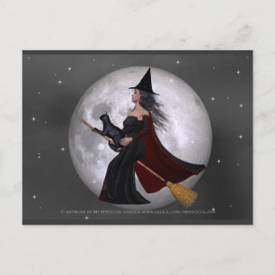 Nachtfahrt: Hexenmeisterschaft und ihre Katze in d Postkarte