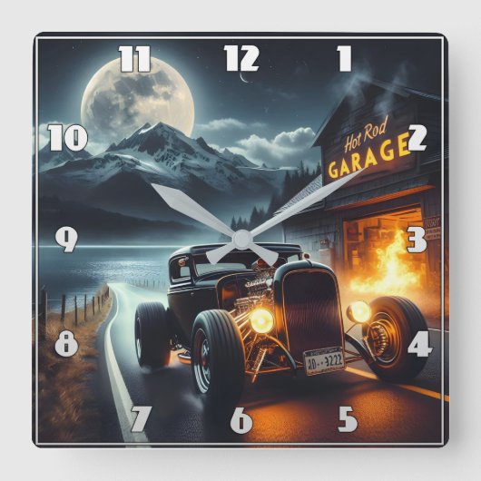 Nachtfahrt im klassischen frisierte Auto Quadratische Wanduhr (Vorderseite)