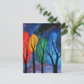 Nachtfarbe - Regenbogen Wirble Bäume Sternenhimmel Postkarte (Stehend Vorderseite)