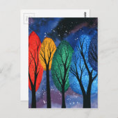 Nachtfarbe - Regenbogen Wirble Bäume Sternenhimmel Postkarte (Vorne/Hinten)