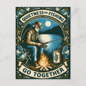 Nachtfischen und ein Lagerfeuer Postkarte (Vorderseite)