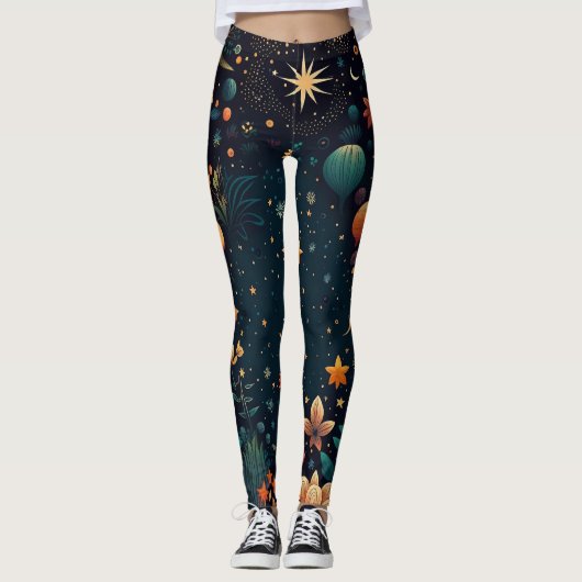 Nachtflora und Stars Leggings (Vorderseite)