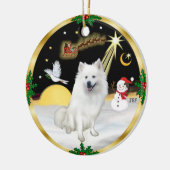 Nachtflug - amerikanischer Eskimo-Hund Keramikornament (Links)
