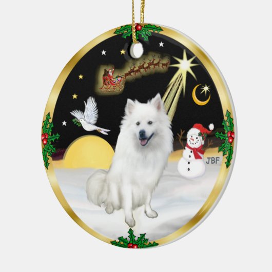 Nachtflug - amerikanischer Eskimo-Hund Keramikornament (Links)