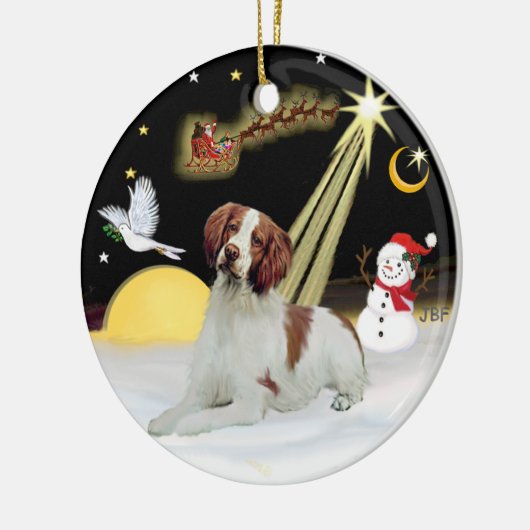 Nachtflug - Bretagne Spaniel Keramik Ornament (Links)