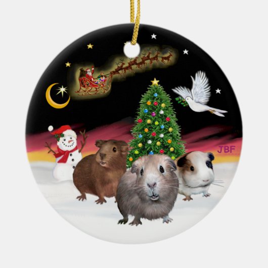 Nachtflug - Drei Guinea Schweine (Cavies) Keramikornament (Vorne)