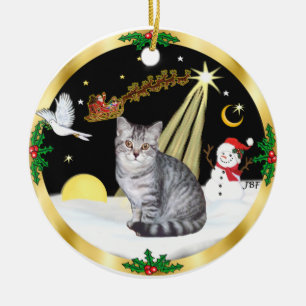 Nachtflug (GW) - Silber-Tabby-Katze Keramik Ornament