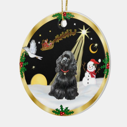 Nachtflug - Schwarzer Cocker Spaniel Keramikornament (Links)