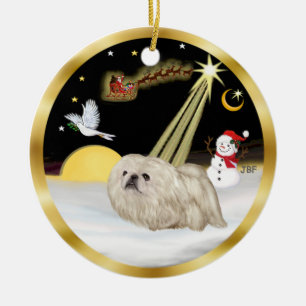 Nachtflug - Weißpekingese Keramikornament