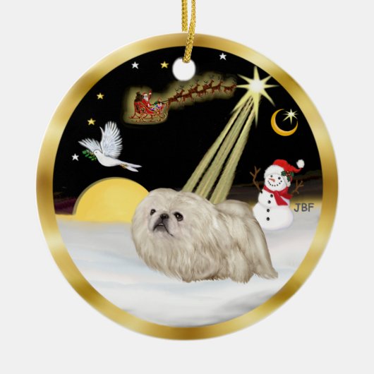 Nachtflug - Weißpekingese Keramikornament (Vorne)