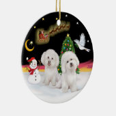 Nachtflug - Zwei Bichon Frise Keramik Ornament (Rechts)