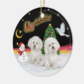 Nachtflug - Zwei Bichon Frise Keramik Ornament (Links)