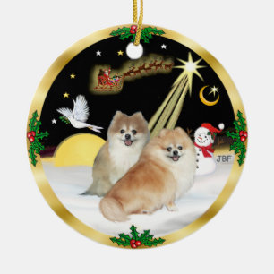 Nachtflug - Zwei Pomeranians Keramikornament