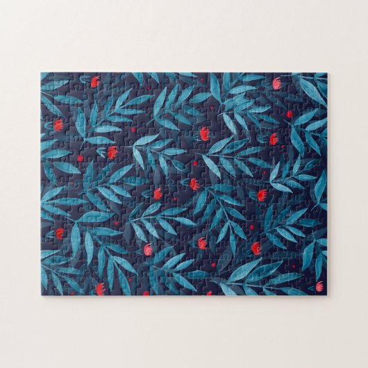 Nachtgarten mit Aquarellfarben - Türkis, Blau und Puzzle (Horizontal)