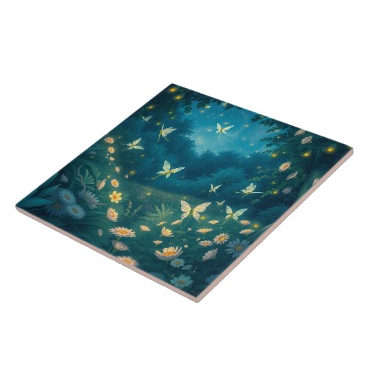 Nachtgarten mit Blume und Kaminen Fliese (Seite)