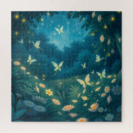 Nachtgarten mit Blume und Kaminen Puzzle (Vertikal)