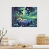 Nachtgeist mit Laterne über schlafendes Kind Poster (Küche)