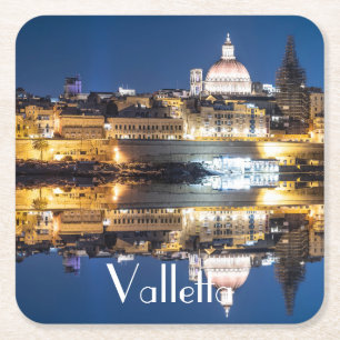 Nachthafen der Altstadt von Valletta Rechteckiger Pappuntersetzer