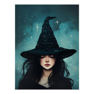 Nachthexe, weißes Halloween Poster