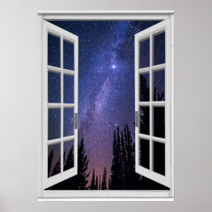Nachthimmel-Ansicht Trompe - L ' oeil Fake-Fenster Poster