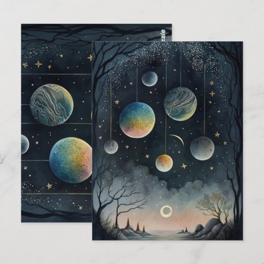 Nachthimmel der Planeten Postkarte (Vorne/Hinten)