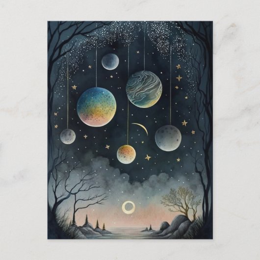 Nachthimmel der Planeten Postkarte (Vorderseite)