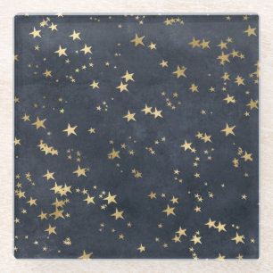Nachthimmel Goldene Sterne Astrologie Grau Blau Glasuntersetzer