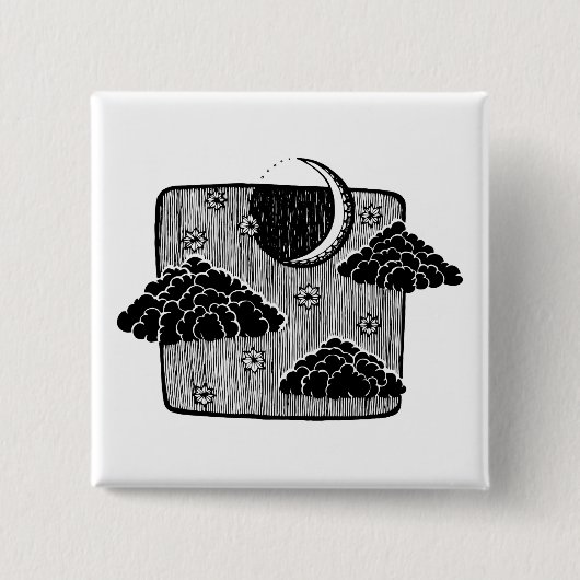 Nachthimmel Halbmond Wolken Handgezeichnete Illust Button (Vorderseite)