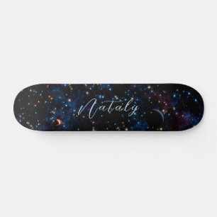 Nachthimmel mit Sternen und Planeten personalisier Skateboard
