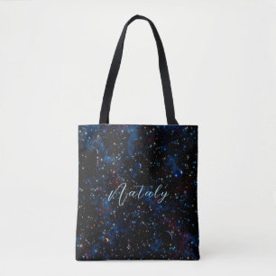Nachthimmel mit Sternen und Planeten personalisier Tasche