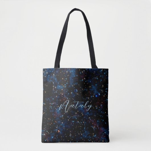 Nachthimmel mit Sternen und Planeten personalisier Tasche (Vorderseite)