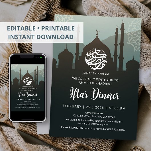 Nachthimmel-Moschee-Silhouette Ramadan-Iftar-Abend Einladung