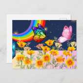 Nachthimmel, Regenbogen, Schmetterlinge und Blume Ankündigungspostkarte (Vorne/Hinten)