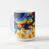 Nachthimmel, Regenbogen, Schmetterlinge und Blume Kaffeetasse (Vorderseite Links)