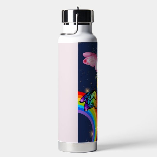 Nachthimmel, Regenbogen, Schmetterlinge und Blume Trinkflasche (rechts)