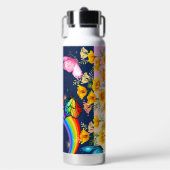 Nachthimmel, Regenbogen, Schmetterlinge und Blume Trinkflasche (Vorderseite)
