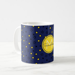 Nachthimmel Süße Sterne auf Marineblau Muster Mono Kaffeetasse