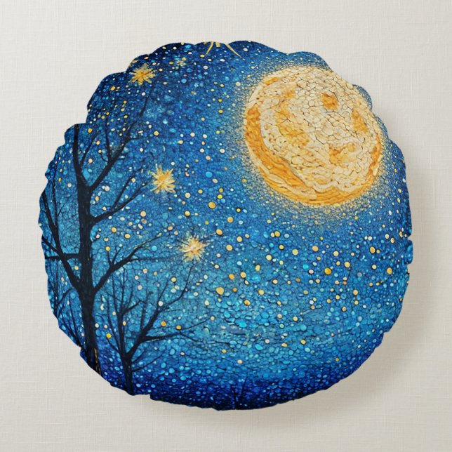 Nachthimmel und Vollmond Rundes Kissen (Vorderseite)