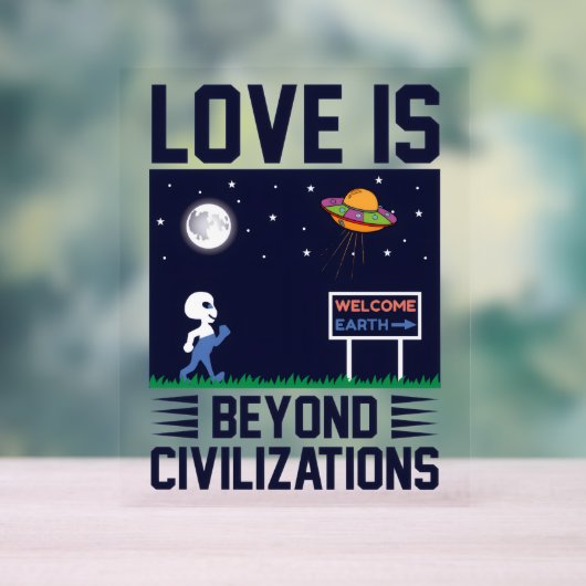 Nachthimmel und Weltraum mit Alien und Raumsonde Acrylschild (Neutral)