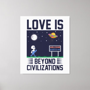 Nachthimmel und Weltraum mit Alien und Raumsonde Leinwanddruck