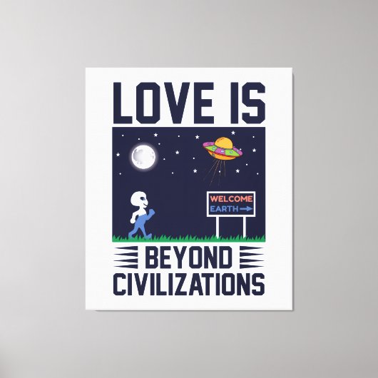 Nachthimmel und Weltraum mit Alien und Raumsonde Leinwanddruck (Vorderseite)