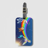 Nachthimmel, zwei Vögel, Schmetterlinge und ein Re Gepäckanhänger (Vorderseite Vertikal)