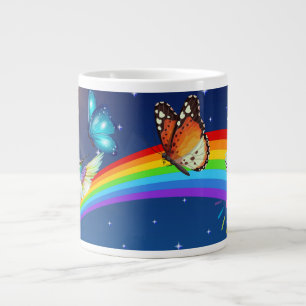 Nachthimmel, zwei Vögel, Schmetterlinge und ein Re Jumbo-Tasse