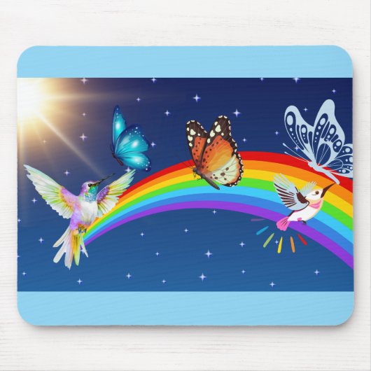 Nachthimmel, zwei Vögel, Schmetterlinge und ein Re Mousepad (Vorne)